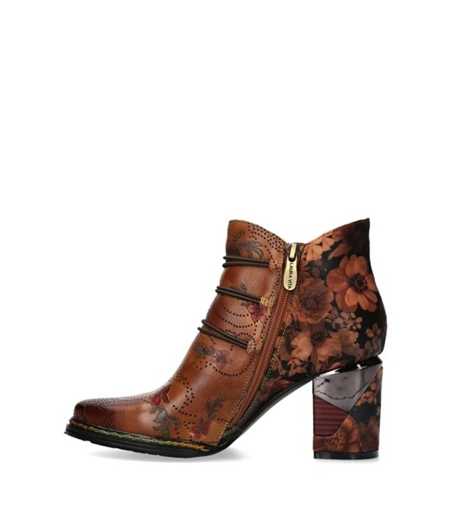 Laura Vita ankle boot floral camel leather