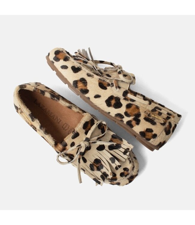 Lazamani hairy leather loafers with leopard print
