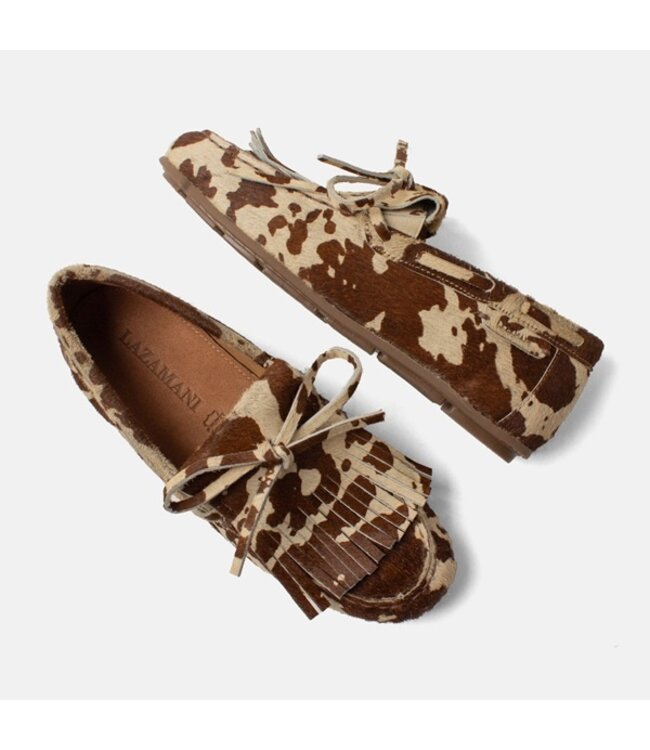 Lazamani hairy leather loafers with cow print