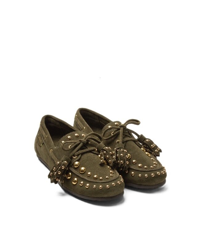Lazamani groen suède loafers met goudkleurige studs
