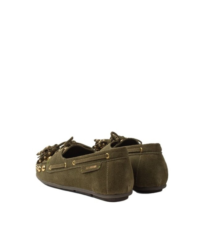 Lazamani groen suède loafers met goudkleurige studs