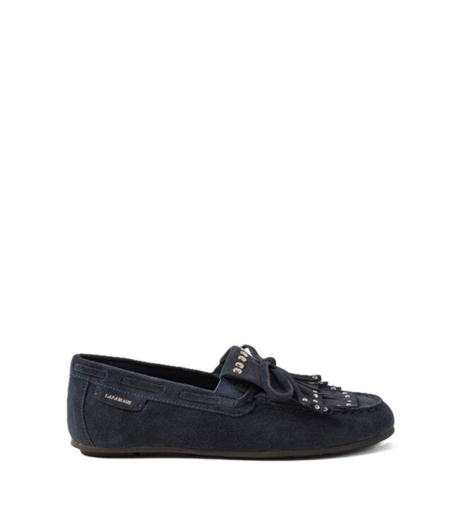 Lazamani Lazamani dark blue suede loafers with fringes