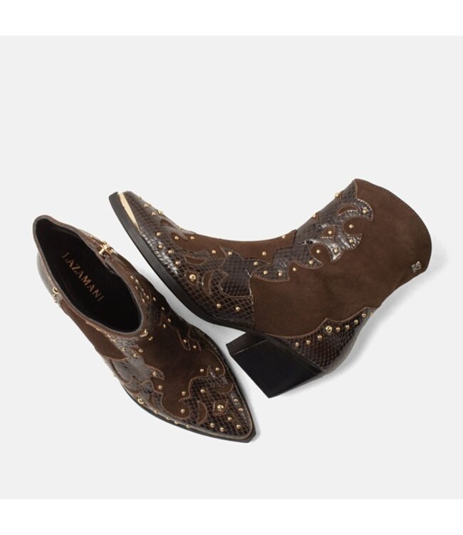 Lazamani dames western boots bruin leer met suède