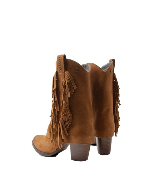 Lazamani women's mid-calf boots with fringe cognac suede