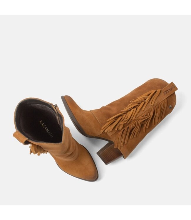 Lazamani women's mid-calf boots with fringe cognac suede