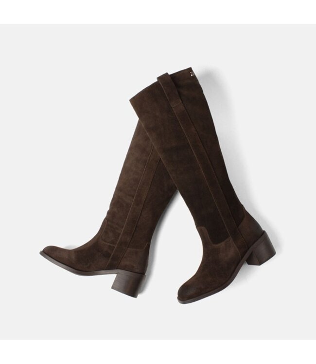 Lazamani women's long cowboy boots in dark brown suede