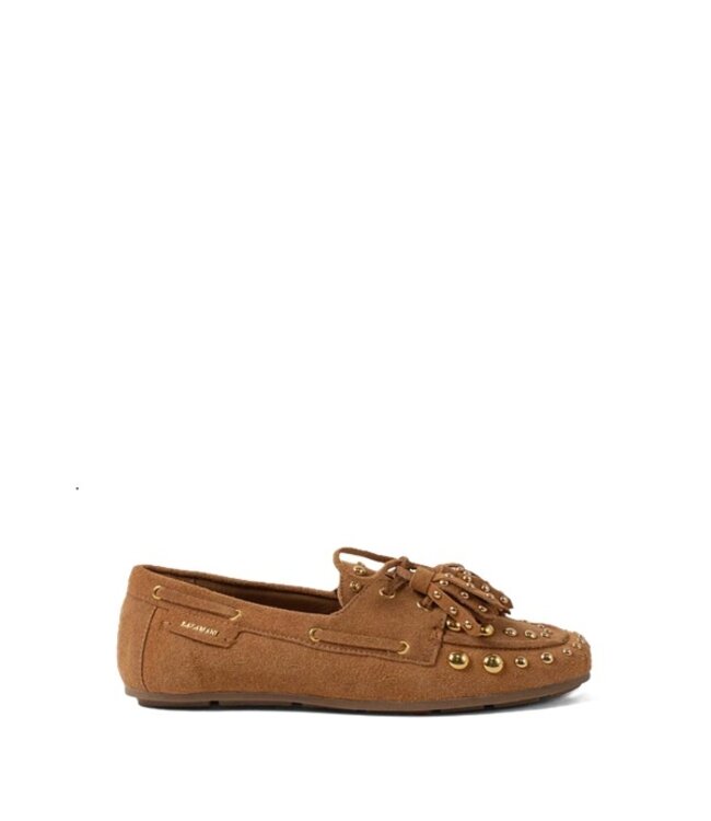 Lazamani bruin suède loafers met gouden studs