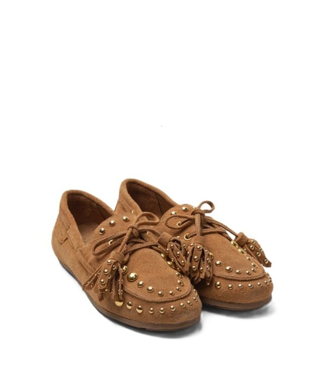 Lazamani bruin suède loafers met gouden studs