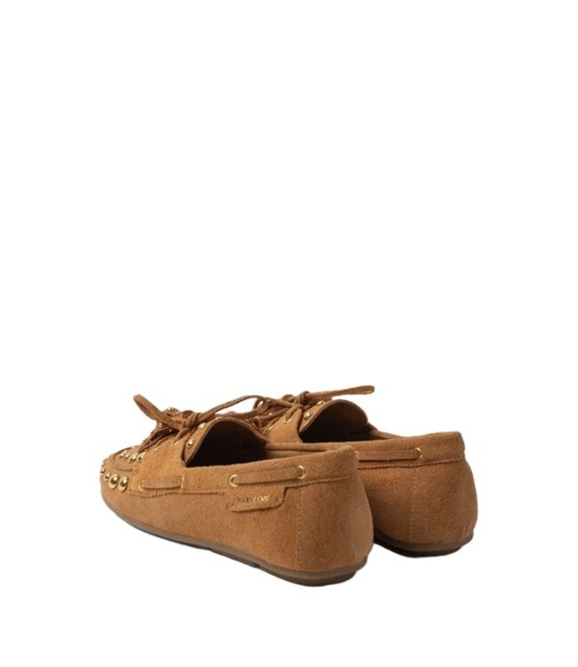 Lazamani bruin suède loafers met gouden studs
