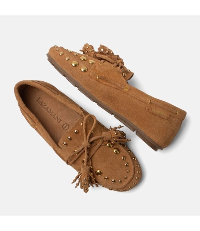 Lazamani brown suede loafers with gold studs