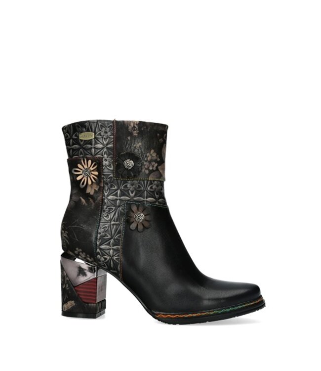Laura Vita black leather and floral ankle boots