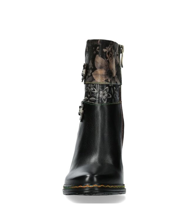 Laura Vita black leather and floral ankle boots