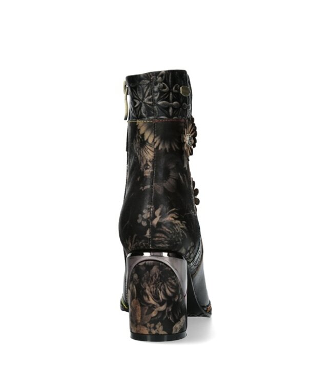 Laura Vita enkellaarsje zwart leer en bloemen