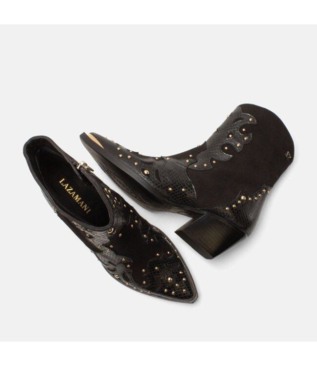 Lazamani dames western boots zwart leer met suède