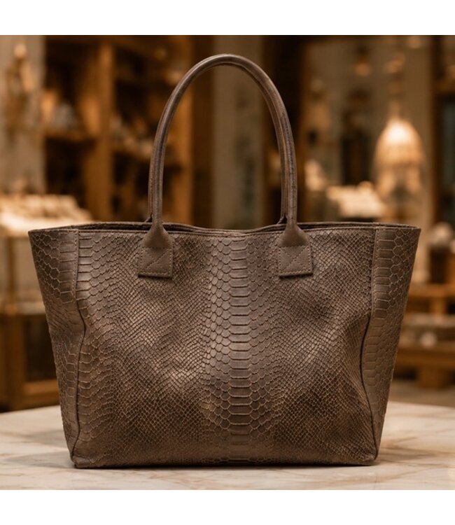 Zeen Bag damestas donker taupe leer