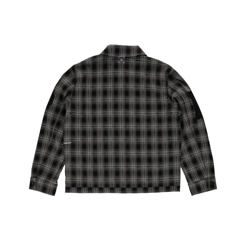 POP TRADING COMPANY CHECKED FOOTBALL JACKET ‘CHARCOAL’