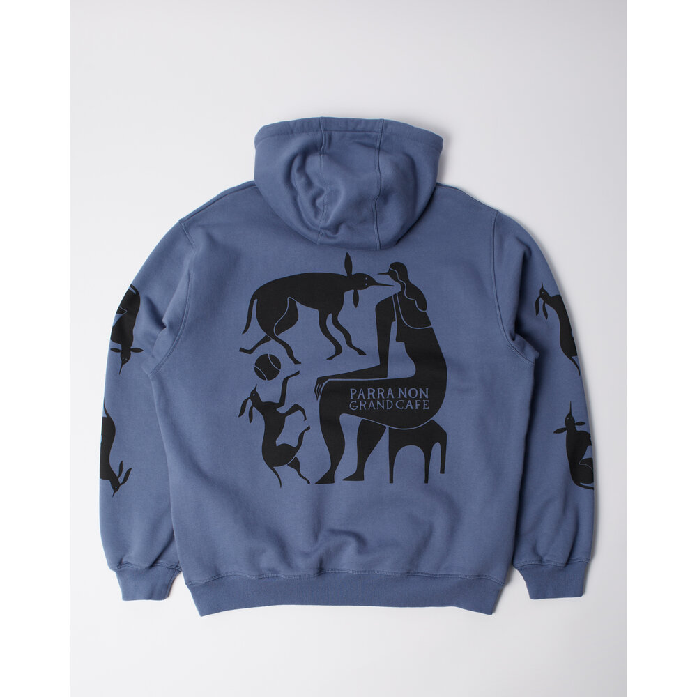 BY PARRA NON GRAND CAFE HOODED SWEATSHIRT BLUE