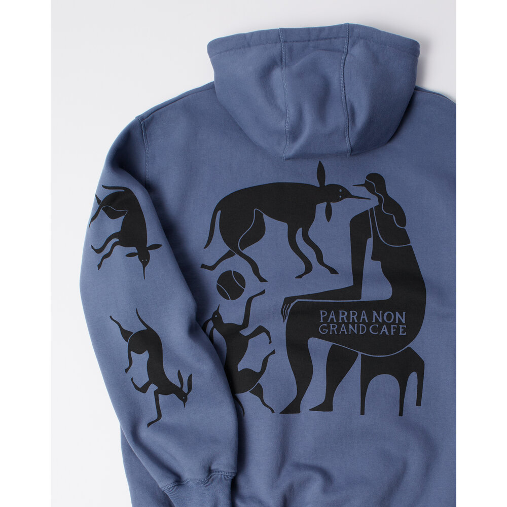 BY PARRA NON GRAND CAFE HOODED SWEATSHIRT BLUE
