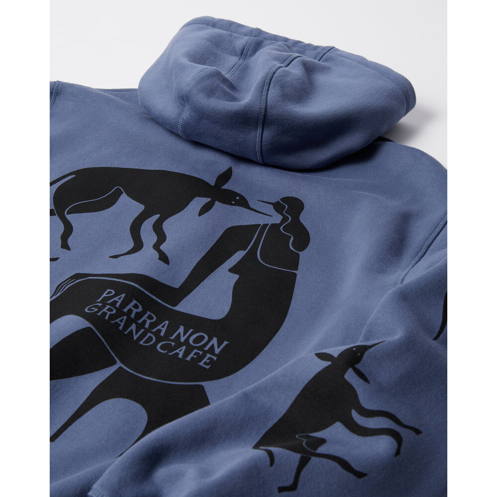 BY PARRA NON GRAND CAFE HOODED SWEATSHIRT BLUE