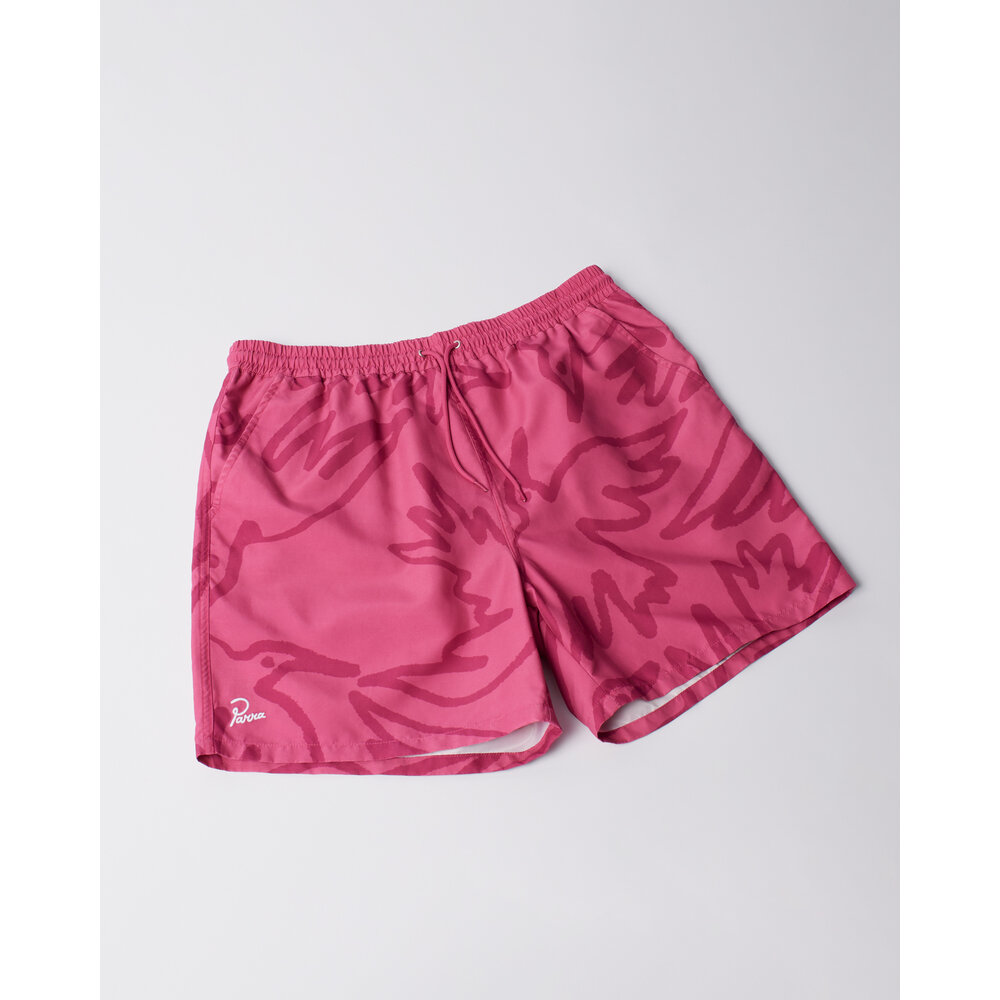 BY PARRA BIRDS FLY FREE SWIM SHORTS ‘PURPLE PINK’