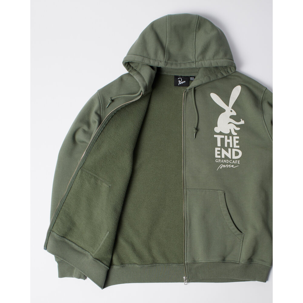 BY PARRA END THE BUNNY ZIP HOODED SWEATSHIRT GREEN