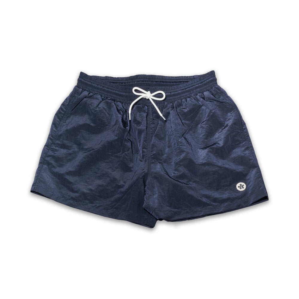 WOEI PATCH SHINY NYLON SWIM SHORT ‘NAVY BLAZE