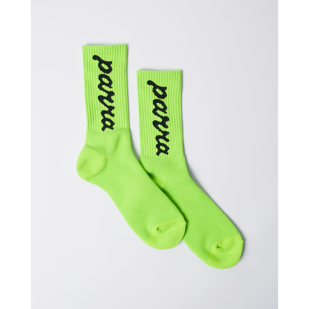 BY PARRA LOWERCASE SCRIPTLOGO CREW SOCKS ACID GREEN