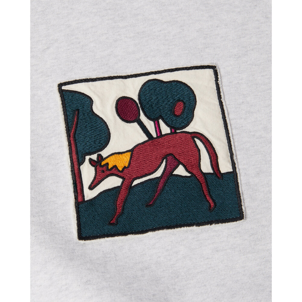 BY PARRA BY PARRA LONG LOST LEG CREW NECK SWEATSHIRT HEATHER GREY BY PARRA LONG LOST LEG CREW NECK SWEATSHIRT HEATHER GREY
