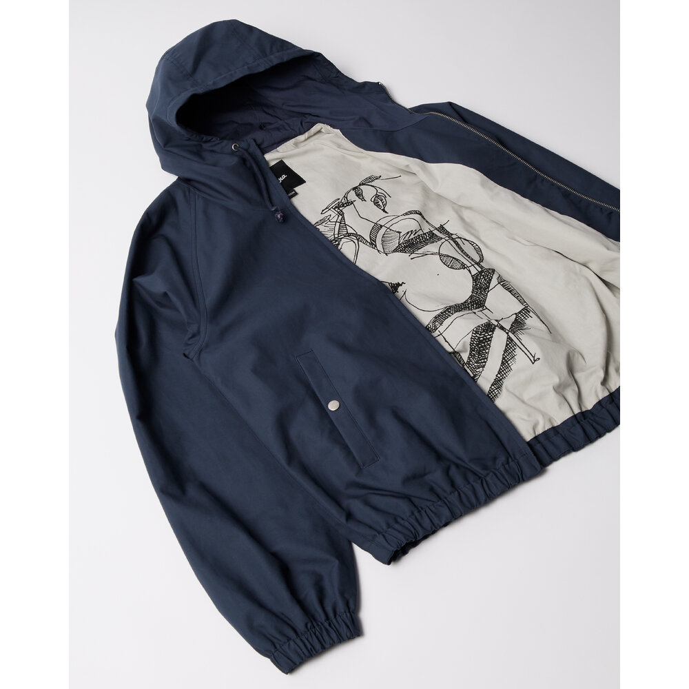 BY PARRA BY PARRA CIRCULAR RAIN LOGO COTTON SHELL JACKET NAVY BLUE BY PARRA CIRCULAR RAIN LOGO COTTON SHELL JACKET NAVY BLUE