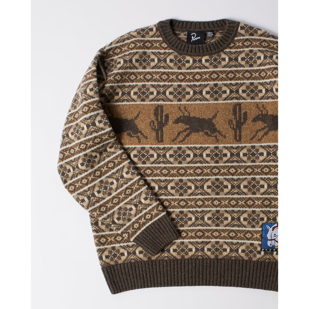 BY PARRA BY PARRA CACTUS BULL KNITTED PULLOVER BROWN BY PARRA CACTUS BULL KNITTED PULLOVER BROWN