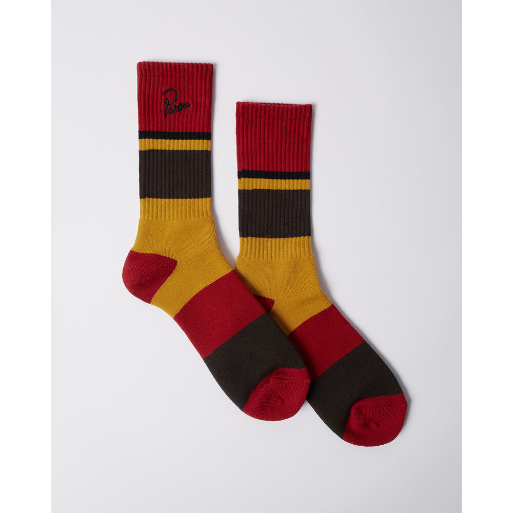 BY PARRA BY PARRA SIGNATURE STRIPED CREW SOCKS DARK RED BY PARRA SIGNATURE STRIPED CREW SOCKS DARK RED