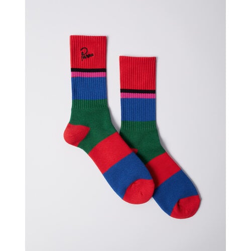 BY PARRA SIGNATURE STRIPED CREW SOCKS RED