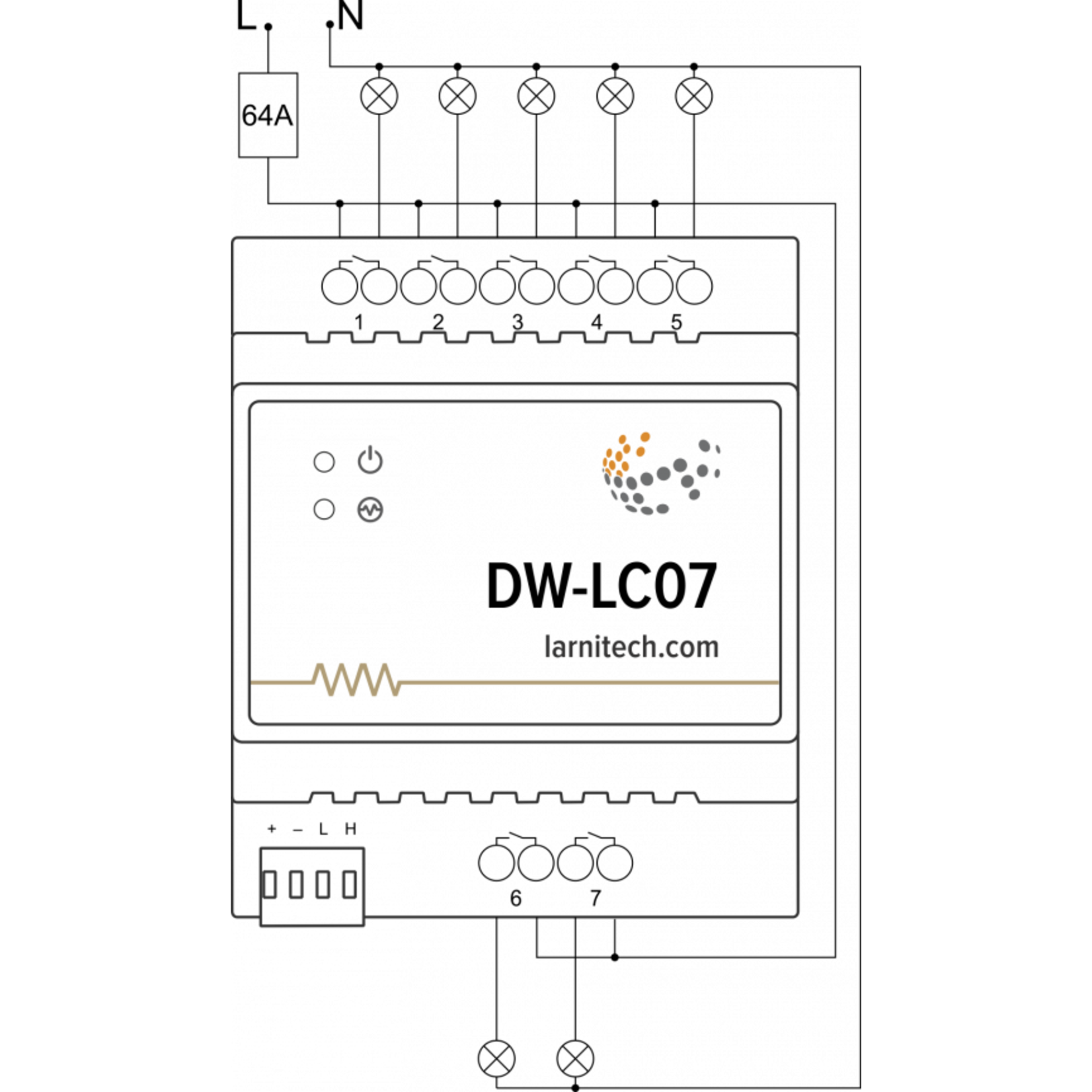 Larnitech DW-LC07 - 7-kanaals DIN-rail schakelactor