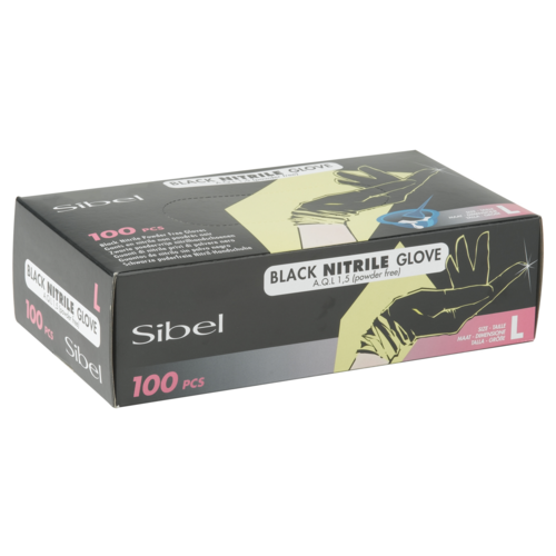 Sibel Nitrile Gloves BLACK, 100 Pieces, LARGE 