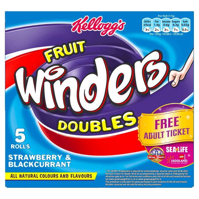 Kellogg's Fruit Winders Doubles Strawberry & Blackcurrant Rolls 5 x 17g