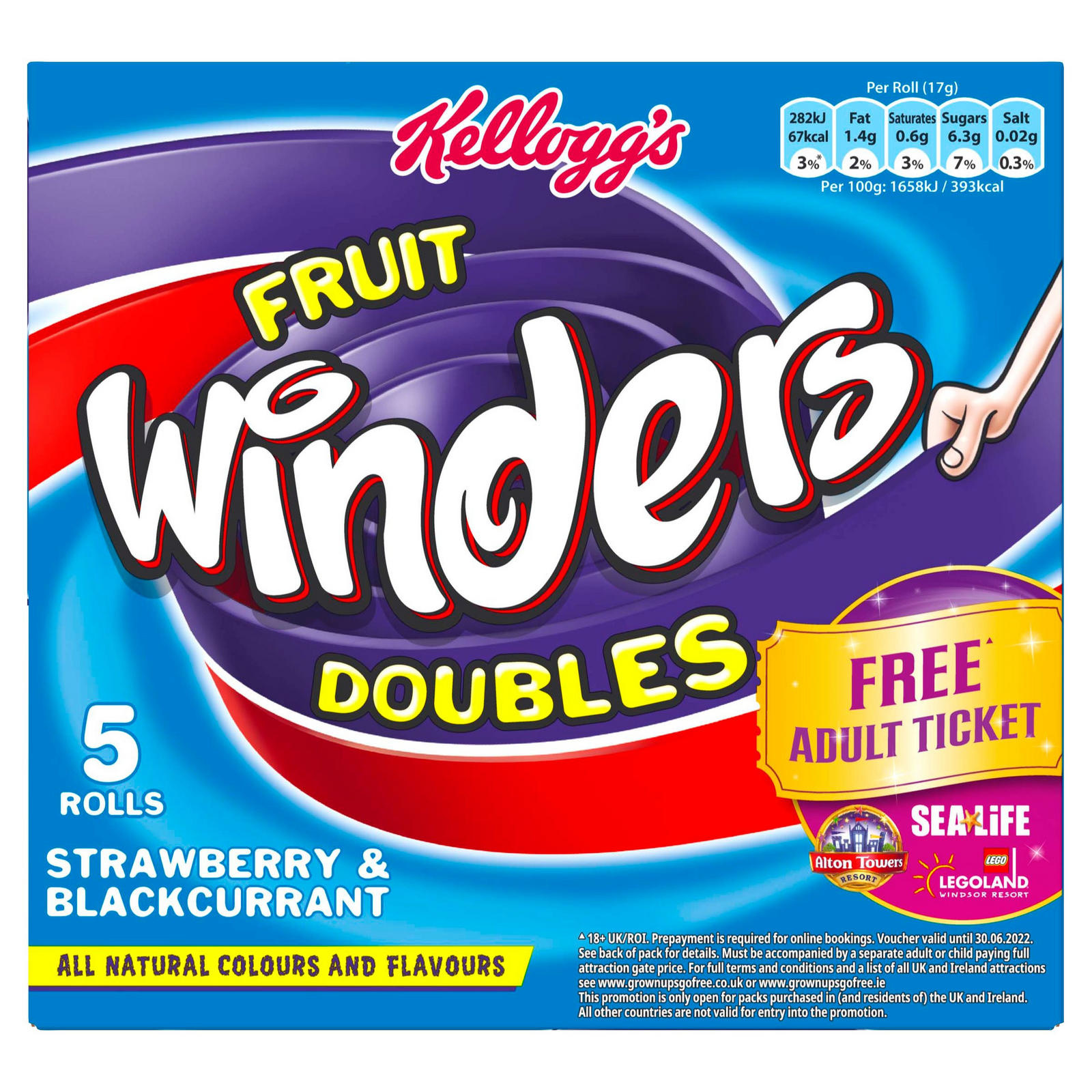 Fruit Winders Doubles Strawberry & Blackcurrant Rolls 5 x 17g Kellys