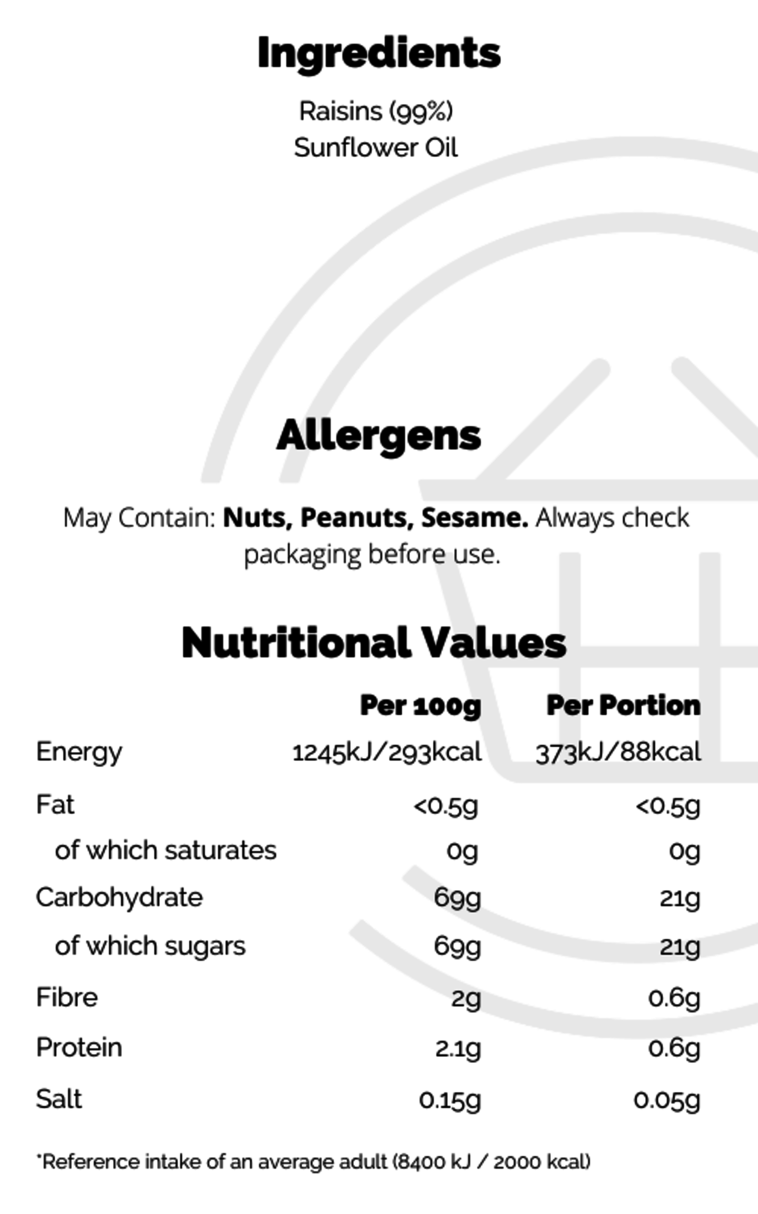 Seedless Raisins 500g British Baking Products Netherlands GBBO