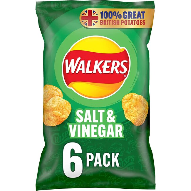 Walkers Salt & Vinegar Crisps 6pk (6x25g)