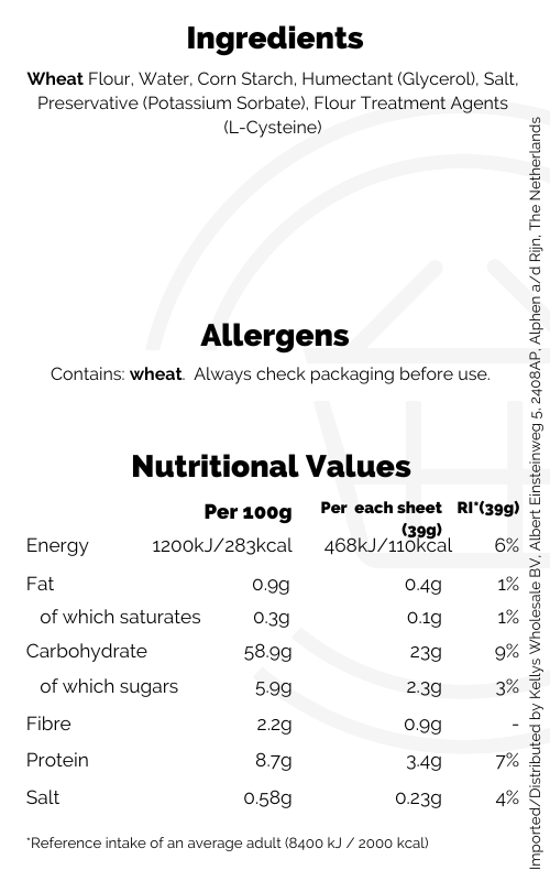 JusRol Filo Pastry Sheets 270g/6 sheets(Filo Dough) Kellys Expat