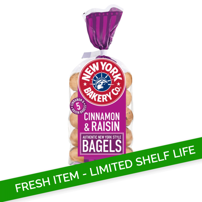New York Bakery Company Cinnamon & Raisin Bagels 5pk