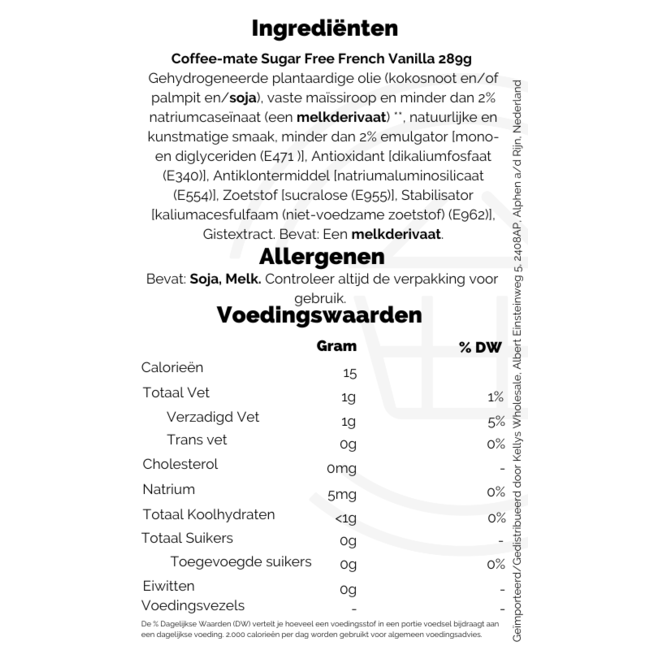 Nestle Coffee-mate Sugar Free French Vanilla 289g