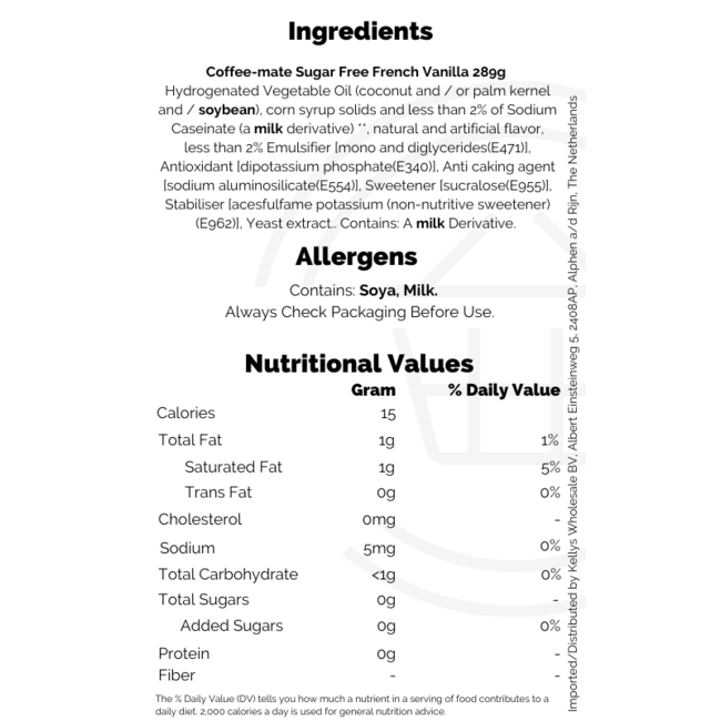 Nestle Coffee-mate Sugar Free French Vanilla 289g