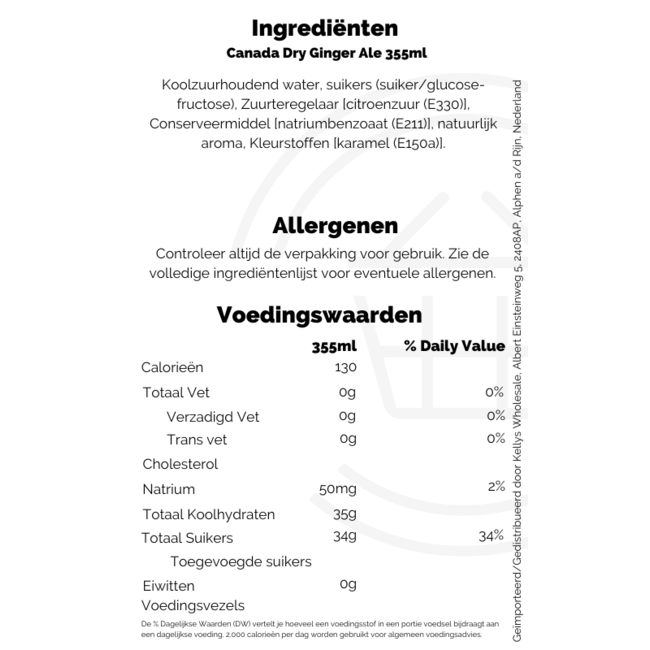 Canada Dry Ginger Ale 355ml