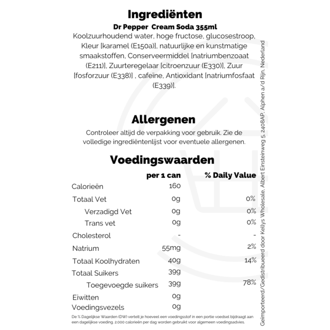 Dr Pepper  Cream Soda 355ml THT: BBD: 08-12-2025