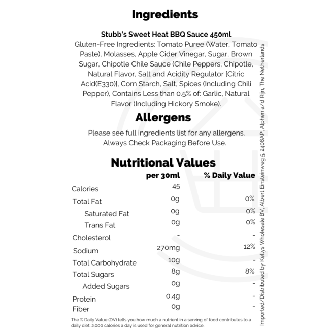 Stubb's Sweet Heat BBQ Sauce 450ml THT: 15-11-2025