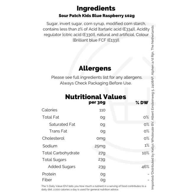 Sour Patch Kids Blue Raspberry 102g BBD: 30-04-2026