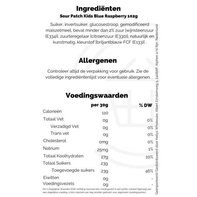 Sour Patch Kids Blue Raspberry 102g BBD: 30-04-2026