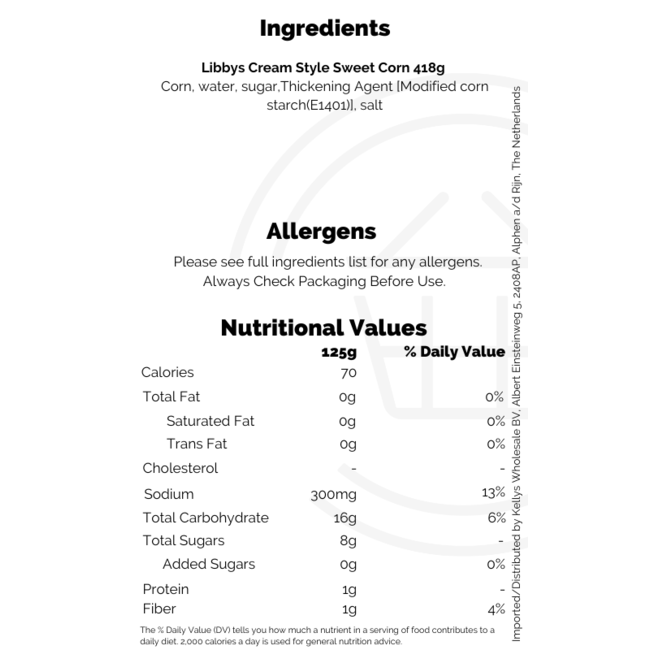 Libby's Cream Style Sweet Corn 418g