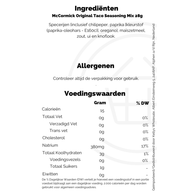 McCormick Original Taco Seasoning Mix 28g