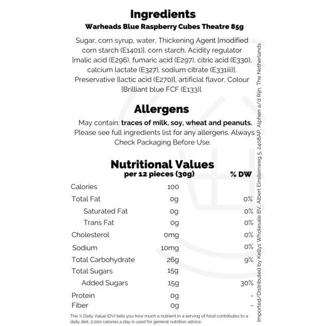 Warheads Blue Raspberry Cubes Theatre 85g